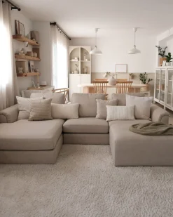 Shop Beliani 5-Istuttava Kulmasohva Ja Rahi Kangas Oikeak. Beige Oslo