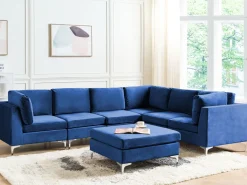 Sohvat<Beliani 6-Istuttava Kulmasohva Ja Rahi Sametti Vasenk. Laivastonsininen Evja