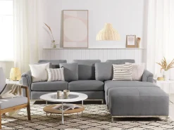 Best Sale Beliani 5-Istuttava Kulmasohva Ja Rahi Kangas Vasenk. Vaaleanharmaa Oslo