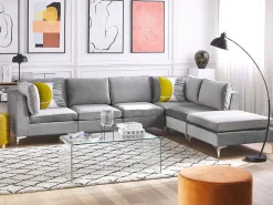 Sohvat<Beliani 5-Istuttava Kulmasohva Ja Rahi Sametti Vasenk. Harmaa Evja