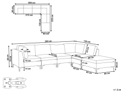 Sohvat<Beliani 5-Istuttava Kulmasohva Ja Rahi Sametti Vasenk. Harmaa Evja
