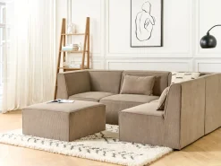 Sohvat<Beliani 4-Istuttava Kulmasohva Ja Rahi Vakosametti Vasenk. Ruskeanharmaa Lemvig