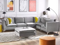 Sohvat<Beliani 6-Istuttava Kulmasohva Ja Rahi Sametti Vasenk. Harmaa Evja