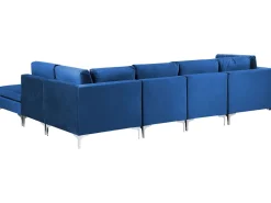 Sohvat<Beliani 5-Istuttava Kulmasohva Ja Rahi Sametti Vasenk. Laivastonsininen Evja