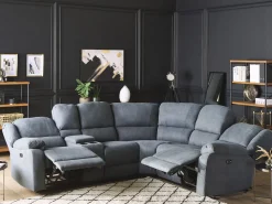 Sohvat<Beliani 5-Istuttava Kulmasohva Kangas Sahkosaadettava Usb-Portti Tummanharmaa Rokke