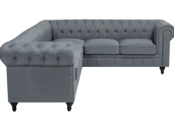 Sohvat<Beliani 6-Istuttava Kulmasohva Kangas Vasenk. Vaaleanharmaa Chesterfield