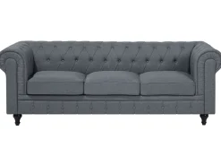 Sohvat<Beliani 6-Istuttava Kulmasohva Kangas Vasenk. Vaaleanharmaa Chesterfield