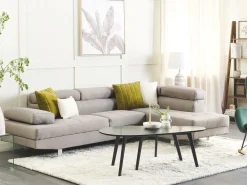 Sale Beliani 5-Istuttava Kulmasohva Kangas Vasenk. Vaaleanharmaa Norrea