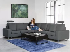 Sohvat<Beliani 6-Istuttava Kulmasohva Kangas Oikeak. Tummanharmaa Stockholm