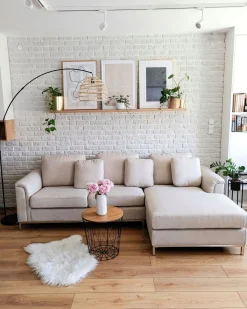 Sohvat<Beliani 4-Istuttava Kulmasohva Kangas Vasenk. Beige Oslo