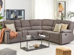 Sohvat<Beliani 5-Istuttava Kulmasohva Kangas Sahkosaadettava Usb-Portti Ruskeanharmaa Rokke