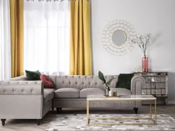 Sohvat<Beliani 6-Istuttava Kulmasohva Kangas Oikeak. Beige Chesterfield