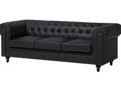 Store Beliani 6-Istuttava Kulmasohva Keinonahka Oikeak. Musta Chesterfield