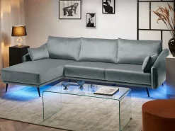 Sohvat<Beliani 3-Istuttava Kulmasohva Led-Valoilla Sametti Oikeak. Harmaa Varde
