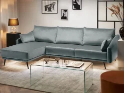 Sohvat<Beliani 3-Istuttava Kulmasohva Led-Valoilla Sametti Oikeak. Harmaa Varde