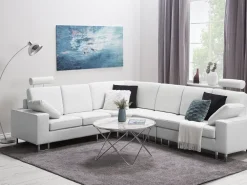 Sohvat<Beliani 6-Istuttava Kulmasohva Nahka Oikeak. Valkoinen Stockholm