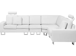 Sohvat<Beliani 6-Istuttava Kulmasohva Nahka Oikeak. Valkoinen Stockholm