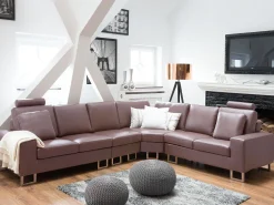 Sohvat<Beliani 6-Istuttava Kulmasohva Nahka Vasenk. Ruskea Stockholm