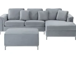 Best Sale Beliani 4-Istuttava Kulmasohva Rahilla Sametti Vasenk. Harmaa Oslo