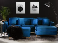 Shop Beliani 4-Istuttava Kulmasohva Rahilla Sametti Vasenk. Tummansininen Oslo