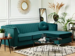 Cheap Beliani 3-Istuttava Kulmasohva Sametti Vasenk. Smaragdinvihrea Timra