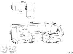 Sohvat<Beliani 4-Istuttava Kulmasohva Sametti Vasenk. Harmaa Evja