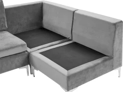 Sohvat<Beliani 4-Istuttava Kulmasohva Sametti Vasenk. Harmaa Evja