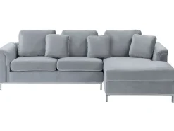 Sohvat<Beliani 4-Istuttava Kulmasohva Sametti Vasenk. Harmaa Oslo