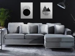 Sohvat<Beliani 4-Istuttava Kulmasohva Sametti Vasenk. Harmaa Oslo