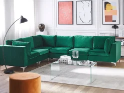 Sohvat<Beliani 6-Istuttava Kulmasohva Sametti Oikeak. Vihrea Evja