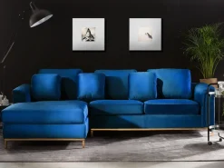 Best Beliani 4-Istuttava Kulmasohva Sametti Oikeak. Tummansininen Oslo