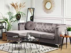 Sale Beliani 3-Istuttava Kulmasohva Sametti Oikeak. Harmaa Flen