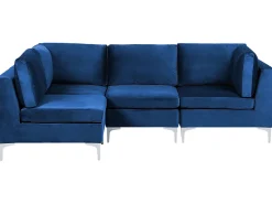 Best Sale Beliani 4-Istuttava Kulmasohva Sametti Oikeak. Laivastonsininen Evja