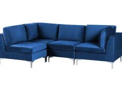 Best Sale Beliani 4-Istuttava Kulmasohva Sametti Oikeak. Laivastonsininen Evja