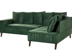 Sohvat<Beliani 3-Istuttava Kulmasohva Sametti Vasenk. Tummanvihrea Grena