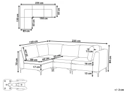 Sohvat<Beliani 4-Istuttava Kulmasohva Sametti Oikeak. Vihrea Evja