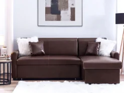 Shop Beliani 3-Istuttava Kulmavuodesohva Säilytystilalla Keinonahka Vasenk. Ruskea Ogna