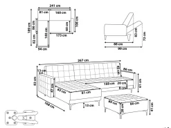 Outlet Beliani 4-Istuttava Kulmavuodesohva Ja Rahi Sametti Oikeak. Harmaa Aberdeen
