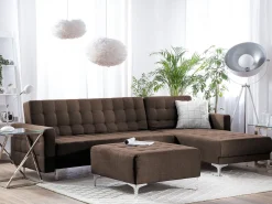 Store Beliani 4-Istuttava Kulmavuodesohva Kangas Vasenk. Tummanruskea Aberdeen