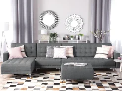 Sohvat<Beliani 5-Istuttava Kulmavuodesohva Ja Rahi Kangas Oikeak. Vaaleanharmaa Aberdeen