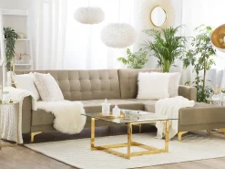 Sohvat<Beliani 4-Istuttava Kulmavuodesohva Sametti Vasenk. Hiekanruskea Aberdeen