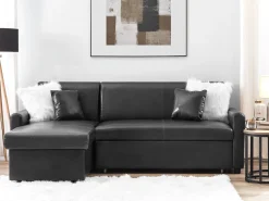 Sohvat<Beliani 3-Istuttava Kulmavuodesohva Säilytystilalla Keinonahka Oikeak. Musta Ogna
