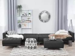 Best Beliani 5-Istuttava Kulmavuodesohva Keinonahka Oikeak. Musta Aberdeen