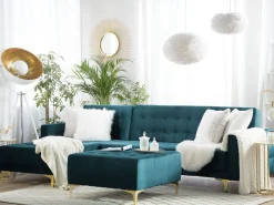 Hot Beliani 4-Istuttava Kulmavuodesohva Ja Rahi Sametti Oikeak. Sinivihrea Aberdeen