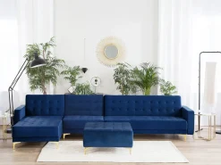 Sohvat<Beliani 5-Istuttava Kulmavuodesohva Ja Rahi Sametti Oikeak. Laivastonsininen Aberdeen