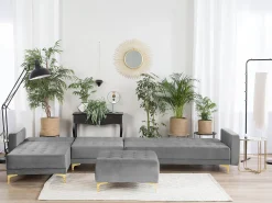 Sohvat<Beliani 5-Istuttava Kulmavuodesohva Ja Rahi Sametti Oikeak. Harmaa Aberdeen