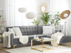 Sohvat<Beliani 4-Istuttava Kulmavuodesohva Sametti Vasenk. Harmaa Aberdeen