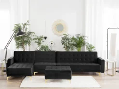 Best Beliani 5-Istuttava Kulmavuodesohva Ja Rahi Sametti Oikeak. Musta Aberdeen