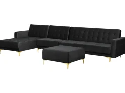 Best Beliani 5-Istuttava Kulmavuodesohva Ja Rahi Sametti Oikeak. Musta Aberdeen