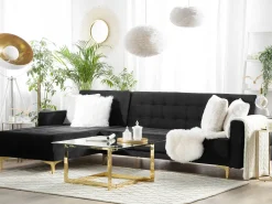 Sale Beliani 4-Istuttava Kulmavuodesohva Sametti Oikeak. Musta Aberdeen